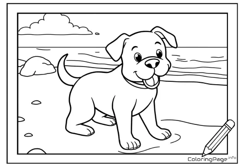 Online coloring page Dog on the Beach