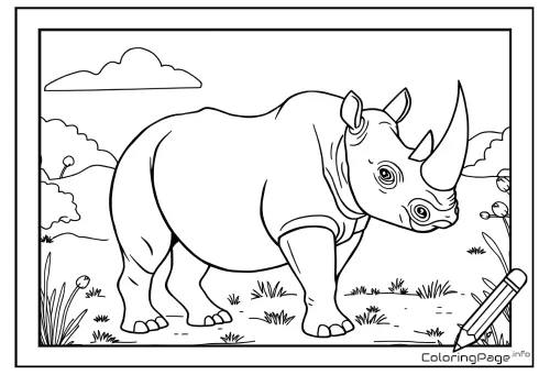 Online coloring page Mighty Rhinoceros