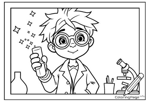 Online coloring page Young Scientist