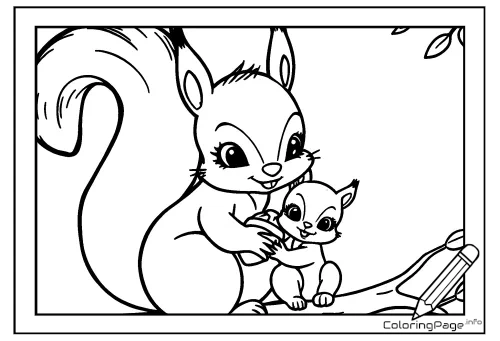 Online coloring page Squirrels and an Acorn