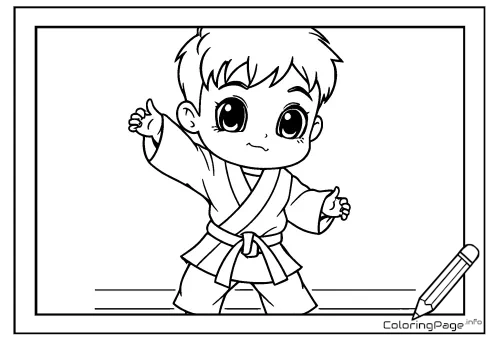 Online coloring page Young Karate Student