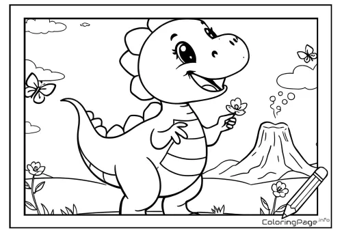 Online coloring page Dragon in the Meadow