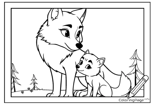 Online coloring page Wolf Family