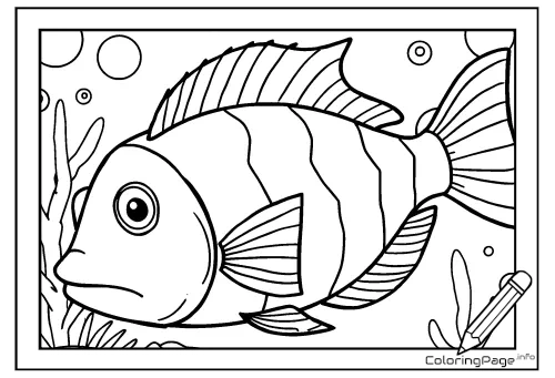 Online coloring page Fish Among Seaweed