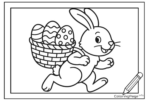 Online coloring page Bunny with Easter Eggs