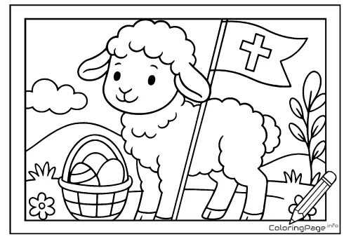 Online coloring page Easter Lamb with a Basket