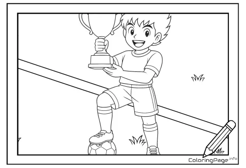 Online coloring page Footballer with a Trophy