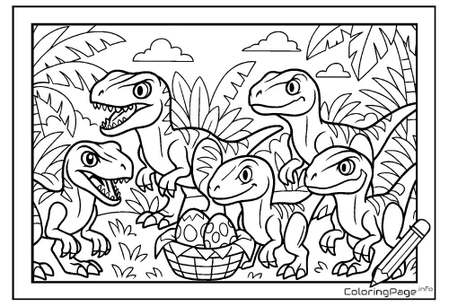 Online coloring page Raptors in the Jungle