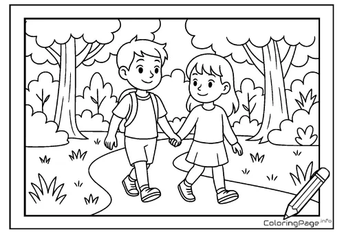 Online coloring page Walk in the Park