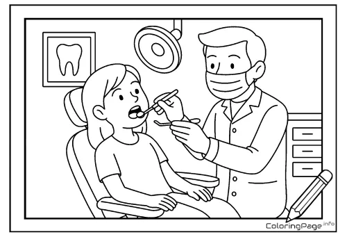 Online coloring page Dentist Visit