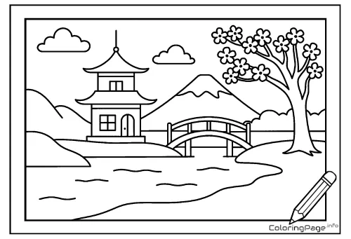 Online coloring page Spring in Japan