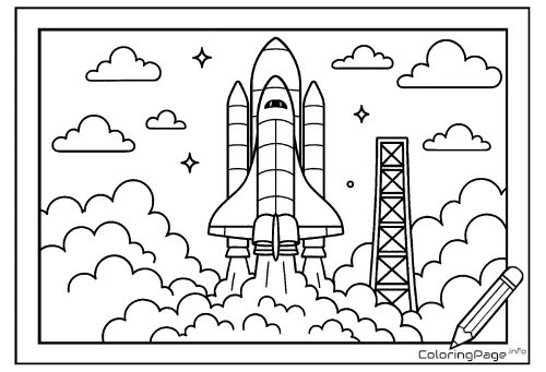 Online coloring page Space Shuttle Launch