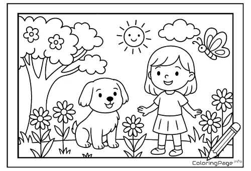 Online coloring page Spring Walk