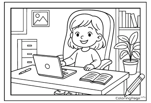 Online coloring page Girl in the Office