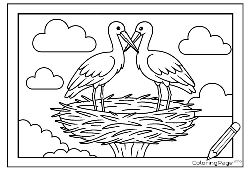 Online coloring page Storks in the Nest