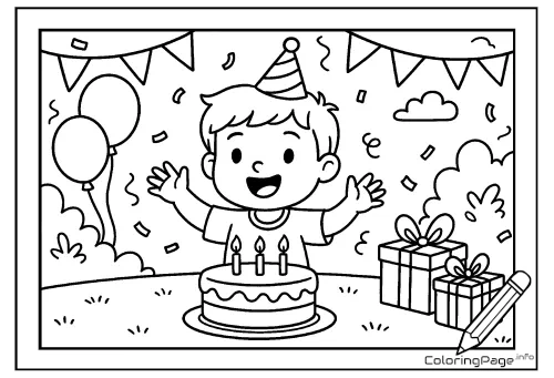 Online coloring page Boy’s Birthday