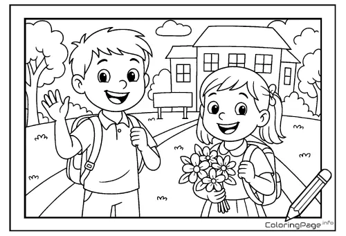Online coloring page First Day of School