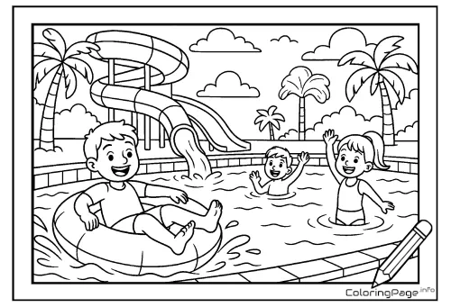 Online coloring page Fun at the Water Park