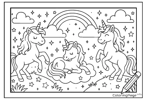 Online coloring page Rainbow Unicorns