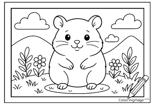 Online coloring page Hamster in a Meadow