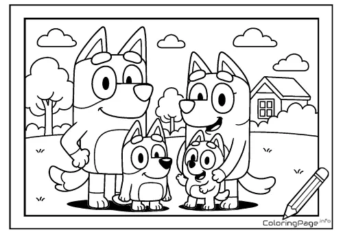 Online coloring page Bluey Family