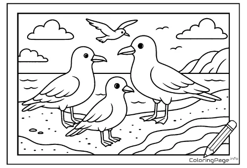 Online coloring page Seagulls on the Beach