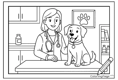 Online coloring page Vet Visit