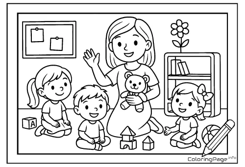 Online coloring page Fun at Preschool