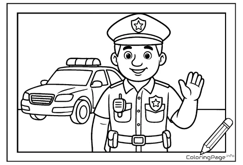 Online coloring page Police Officer and Patrol Car