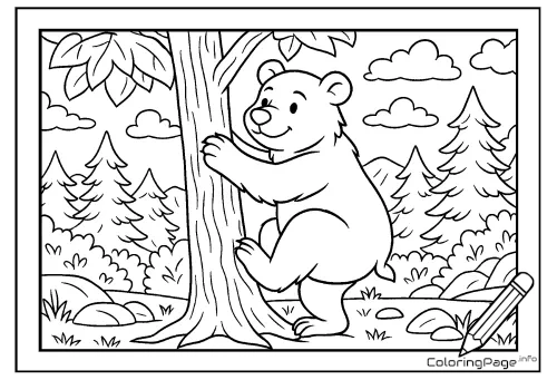 Online coloring page Bear Cub in a Tree