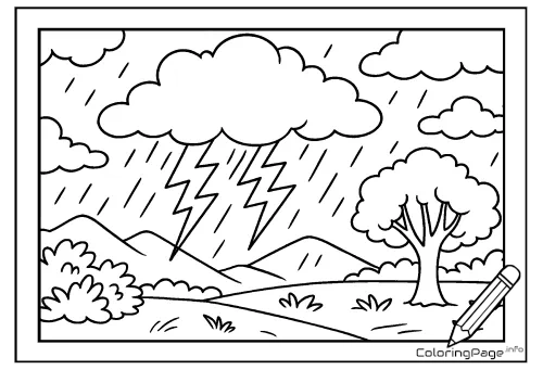 Online coloring page Thunderstorm with Lightning