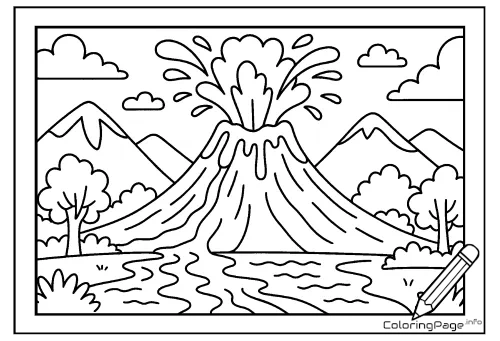 Online coloring page Volcanic Eruption