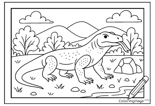 Online coloring page Monitor Lizard in the Meadow