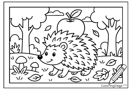 Online coloring page Hedgehog with an Apple