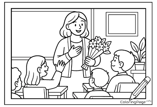 Online coloring page Flowers for Teacher’s Day