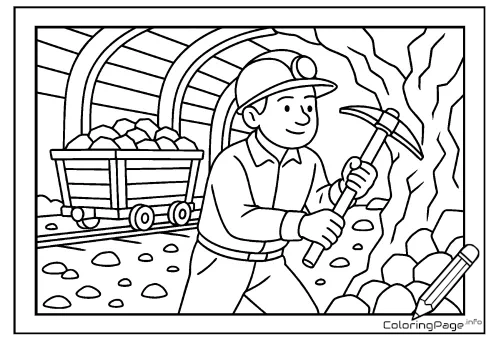 Online coloring page Miner at Work