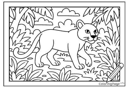 Online coloring page Puma in the Jungle