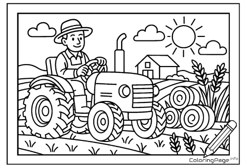 Online coloring page Farmer on a Tractor