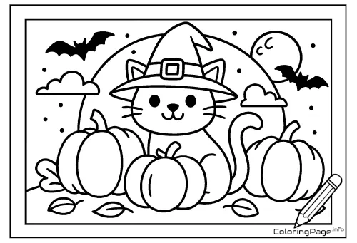 Online coloring page Halloween Cat