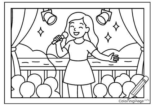 Online coloring page Singer on Stage