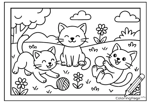 Online coloring page Three Kittens in the Meadow