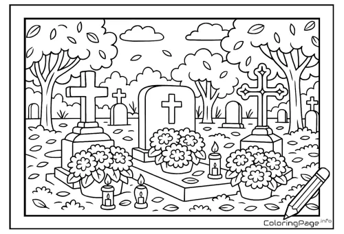 Online coloring page Graves with Candles