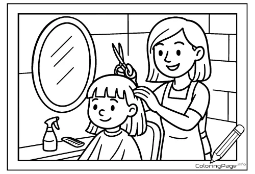 Online coloring page Female Hairdresser at Work