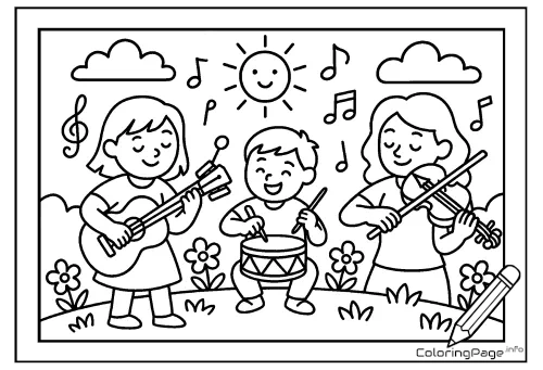 Online coloring page Music Day