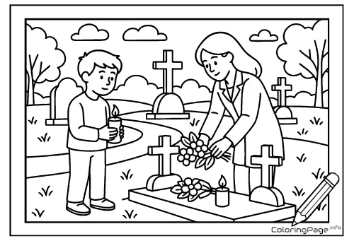Online coloring page Visiting Graves