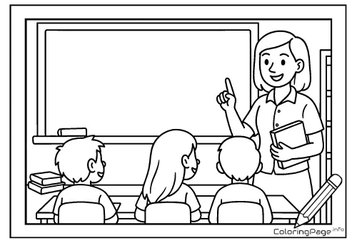 Online coloring page Female Teacher at the Board