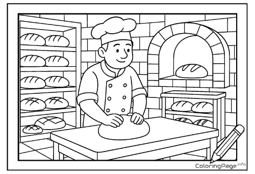 Online coloring page Baker at Work