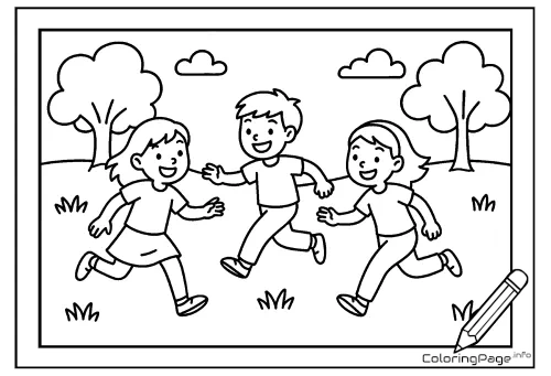 Online coloring page Playing Tag in the Park