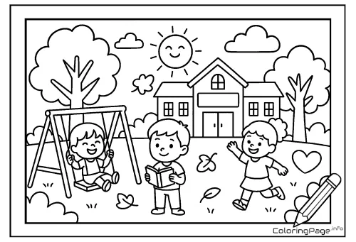 Online coloring page Joy at School
