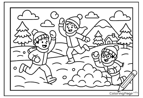 Online coloring page Snowball Fight